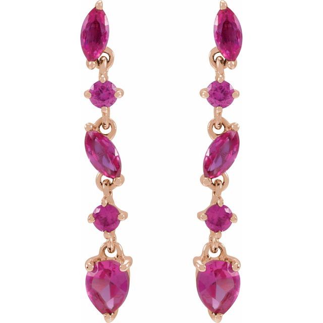 14K Yellow Gold Pear-Shaped Natural Ruby Drop Earrings