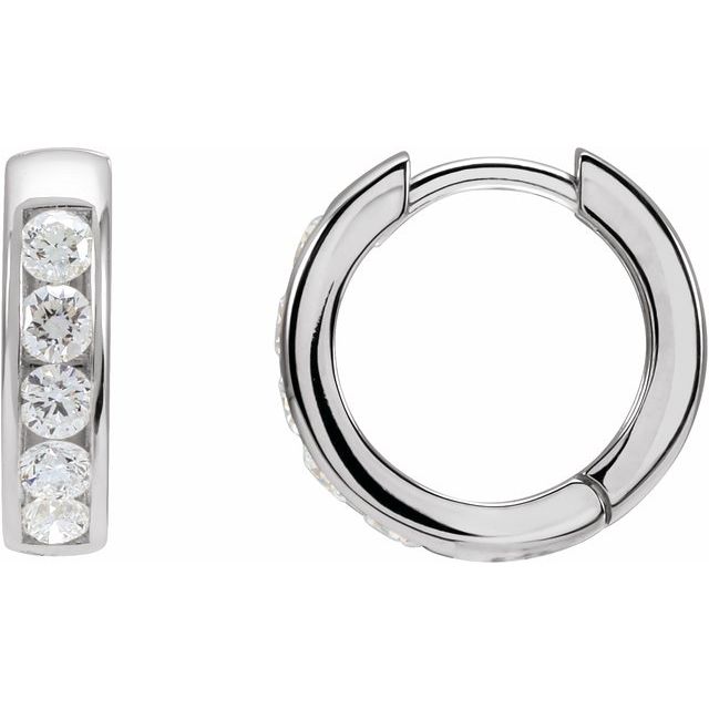14K Gold Natural Diamond Hinged Hoop Earrings