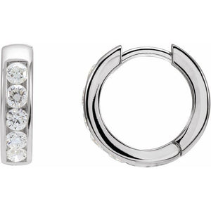 14K Gold Natural Diamond Hinged Hoop Earrings