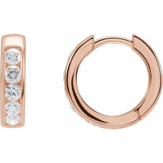 14K Gold Natural Diamond Hinged Hoop Earrings