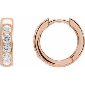 14K Gold Natural Diamond Hinged Hoop Earrings