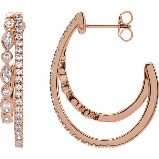 14K Gold Natural Diamond Hoop Earrings - Options Available