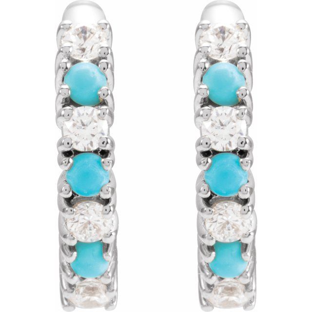 14K Yellow Gold Natural Turquoise & 1/3 CTW Diamond Hoop Earrings