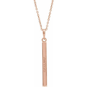 14K White Gold 19.3x2.9 mm Engravable Four-Sided Bar Necklace