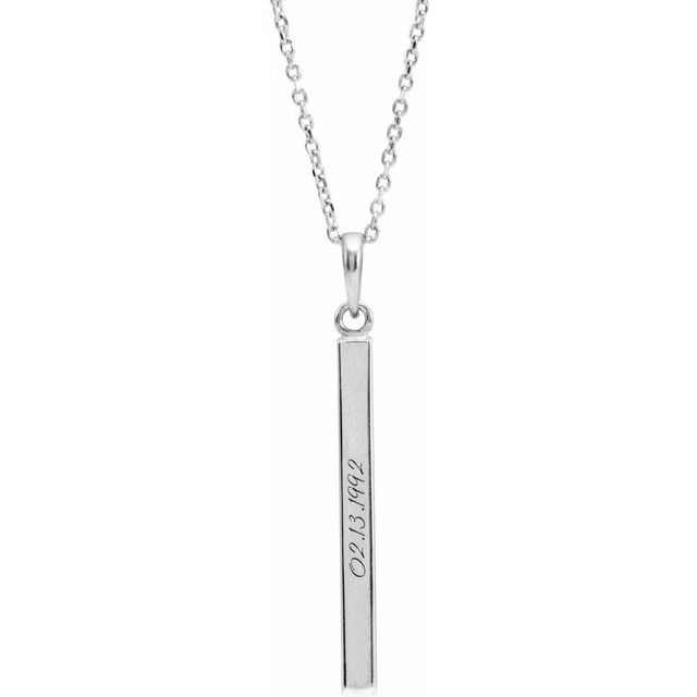 14K White Gold 19.3x2.9 mm Engravable Four-Sided Bar Necklace