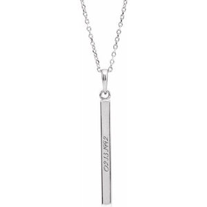 14K White Gold 19.3x2.9 mm Engravable Four-Sided Bar Necklace