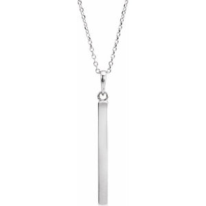14K White Gold 19.3x2.9 mm Engravable Four-Sided Bar Necklace