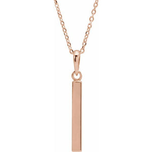 14K White Gold 19.3x2.9 mm Engravable Four-Sided Bar Necklace