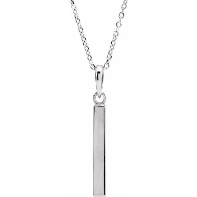 14K White Gold 19.3x2.9 mm Engravable Four-Sided Bar Necklace