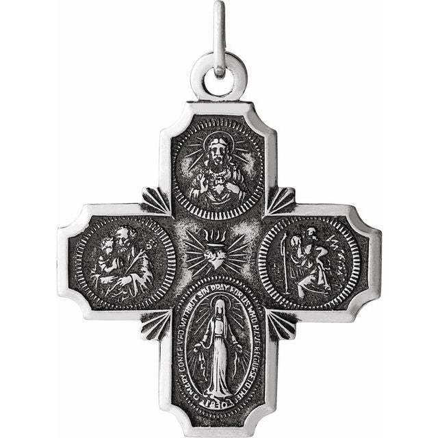 Sterling Silver 25x24  mm Four-Way Cross Medal 24" Necklace