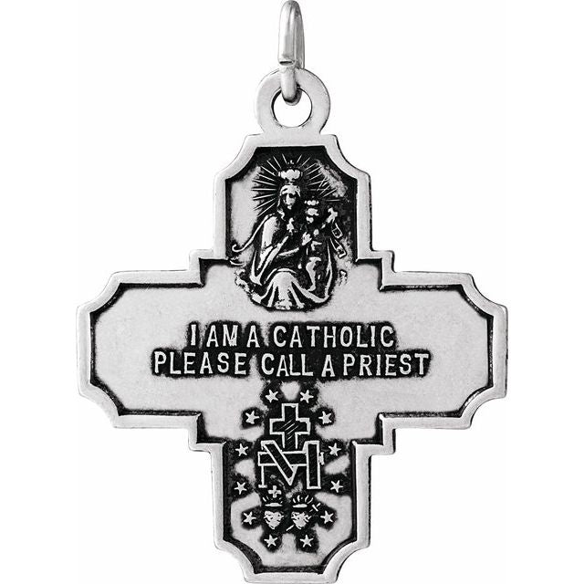 Sterling Silver 25x24  mm Four-Way Cross Medal 24" Necklace