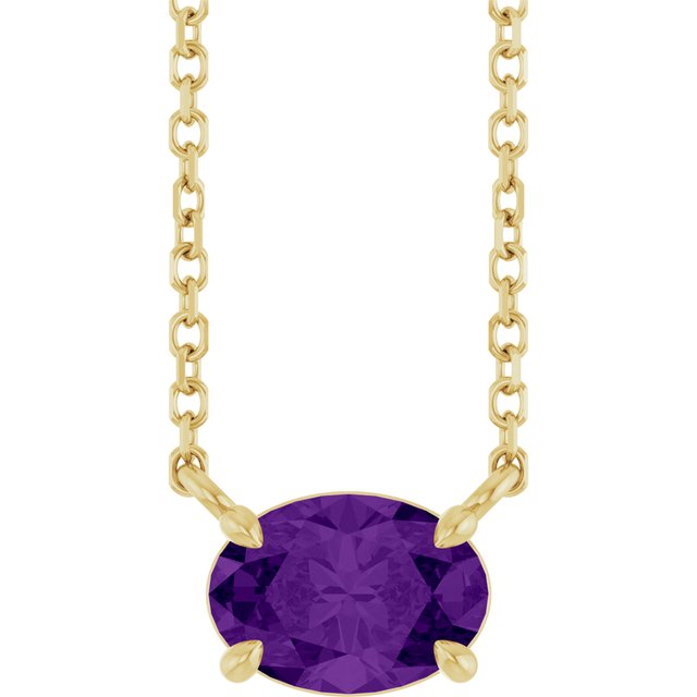 Natural Amethyst Oval 4-Prong Claw Necklace in 14K Gold, Platinum and Silver