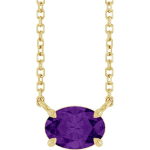 Natural Amethyst Oval 4-Prong Claw Necklace in 14K Gold, Platinum and Silver
