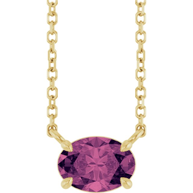 Natural Amethyst Oval 4-Prong Claw Necklace in 14K Gold, Platinum and Silver