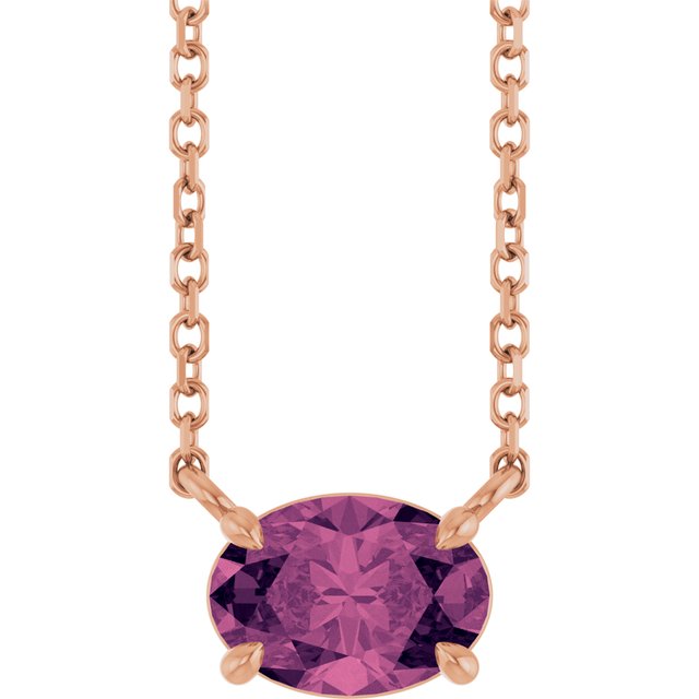 Natural Amethyst Oval 4-Prong Claw Necklace in 14K Gold, Platinum and Silver