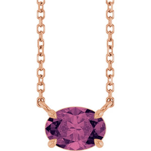 Natural Amethyst Oval 4-Prong Claw Necklace in 14K Gold, Platinum and Silver