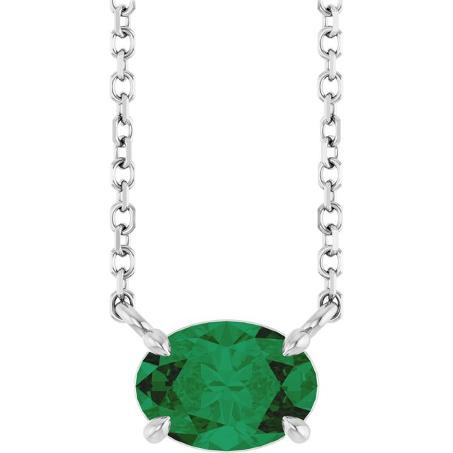 Lab-Grown Emerald 4-Prong Claw Necklace Crafted in 14K Gold, Silver & Platinum