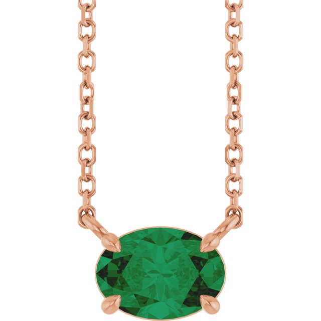 14K Gold Natural Emerald 4-Prong Claw Necklace