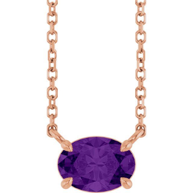 Natural Amethyst Oval 4-Prong Claw Necklace in 14K Gold, Platinum and Silver
