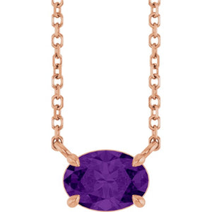 Natural Amethyst Oval 4-Prong Claw Necklace in 14K Gold, Platinum and Silver