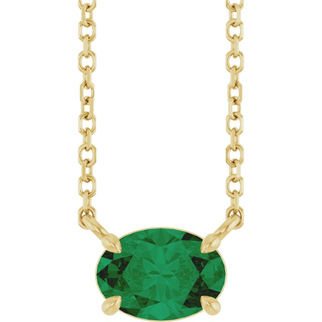14K Gold Natural Emerald 4-Prong Claw Necklace
