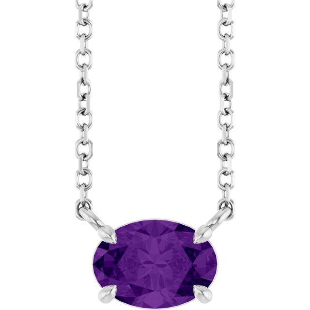 Natural Amethyst Oval 4-Prong Claw Necklace in 14K Gold, Platinum and Silver
