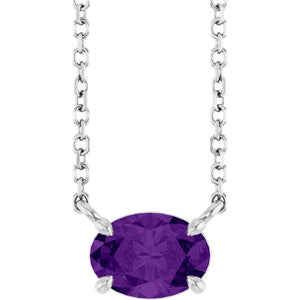 Natural Amethyst Oval 4-Prong Claw Necklace in 14K Gold, Platinum and Silver
