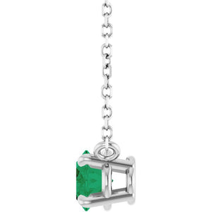 14K Gold Natural Emerald 4-Prong Claw Necklace
