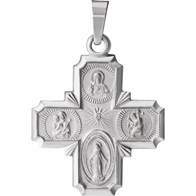 Sterling Silver 25x24 mm Four-Way Cross Medal Necklace - Faith Symbol