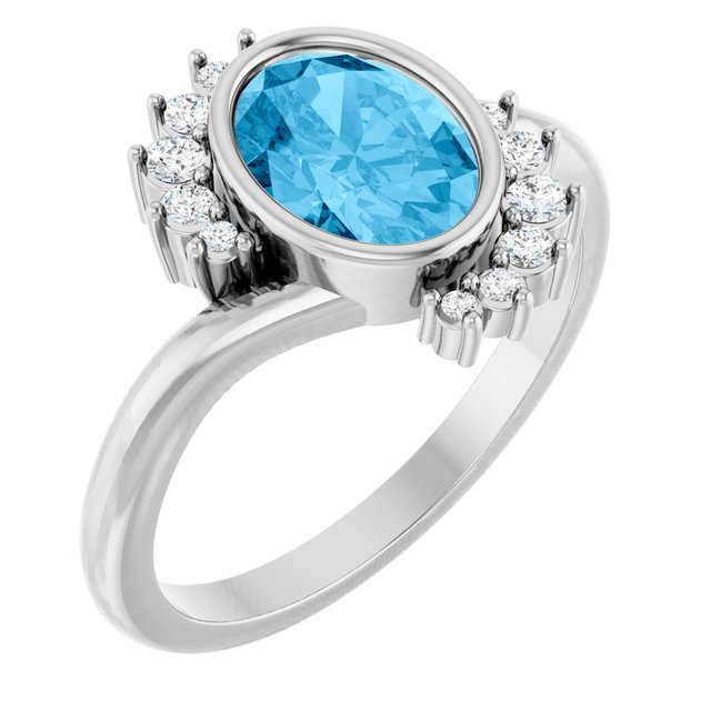 Platinum Oval London Blue Topaz Ring with 1/8 CTW Natural Diamonds