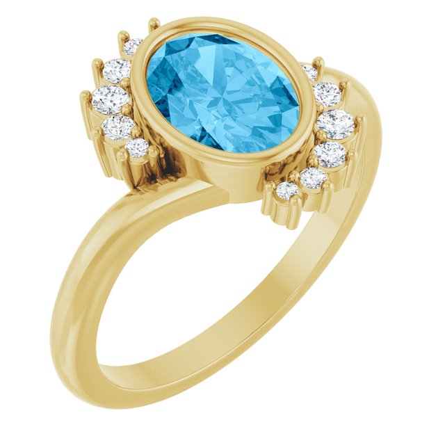 Platinum Oval London Blue Topaz Ring with 1/8 CTW Natural Diamonds