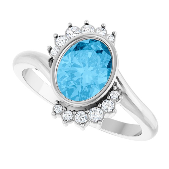 Platinum Oval London Blue Topaz Ring with 1/8 CTW Natural Diamonds