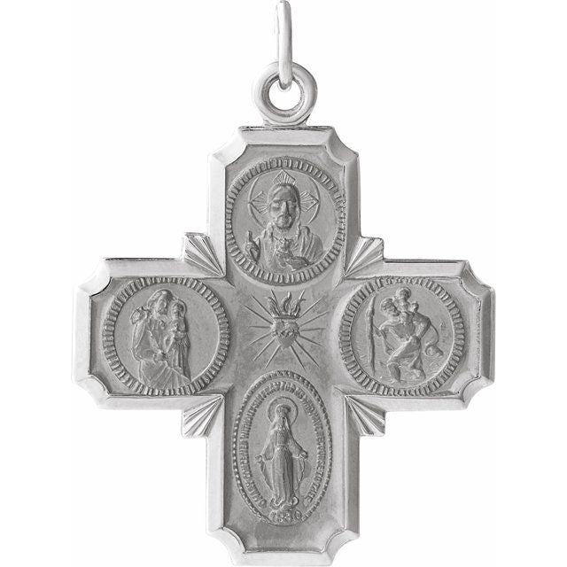 Sterling Silver 25x24  mm Four-Way Cross Medal 24" Necklace