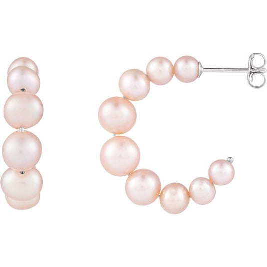 14K Gold Cultured Pink Freshwater Pearl Hoop Earrings