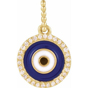 1/10 Ctw Natural Diamond Blue Enameled Evil Eye Pendant