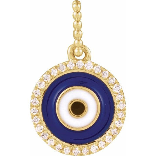 1/10 Ctw Natural Diamond Blue Enameled Evil Eye Pendant