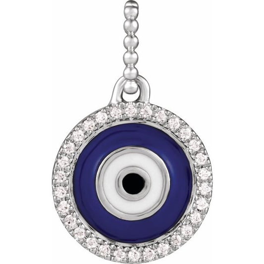 Natural Diamond Blue Enameled Evil Eye Pendant | 14K Gold & Silver | 17.7 X 10.8 Mm | Polished