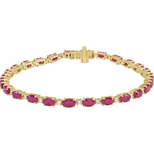 14K Yellow Gold, 7x5 mm Oval Lab-Grown Ruby & 5/8 CTW Lab-Grown Diamond Bracelet