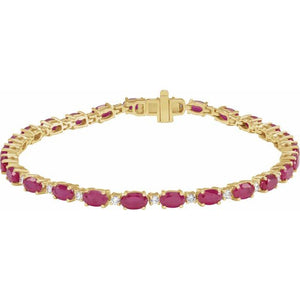 14K Yellow Gold, 7x5 mm Oval Lab-Grown Ruby & 5/8 CTW Lab-Grown Diamond Bracelet