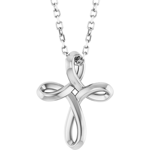 14K White Gold 13.4x10.4 mm Freeform Cross Necklace - Elegant Design