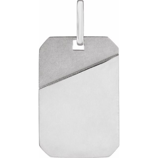 Engravable 14K White Gold Dog Tag Pendant - Polished 28x16 mm