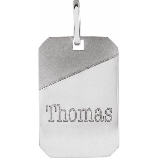 Engravable 14K White Gold Dog Tag Pendant - Polished 28x16 mm