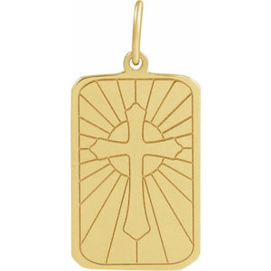 14K White Gold Cross Dog Tag Pendant – Polished Finish