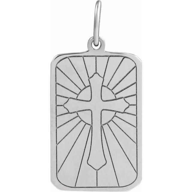 14K White Gold Cross Dog Tag Pendant – Polished Finish