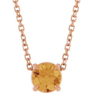 14K Gold Natural Citrine Solitaire Slide Pendant