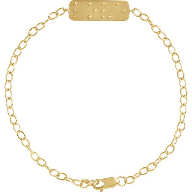 14K Gold, 7x5 mm Reversible Love Braille Bracelet