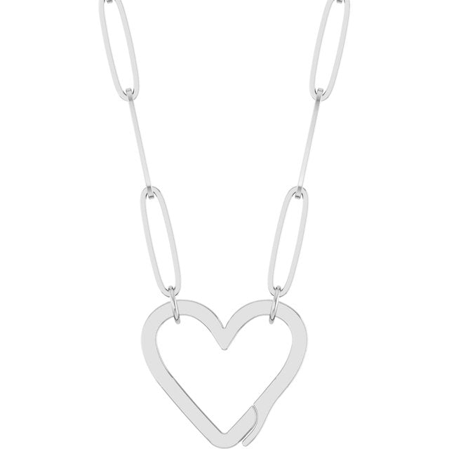 14K White Gold 16" Heart Charm Necklace - Elegant & Timeless