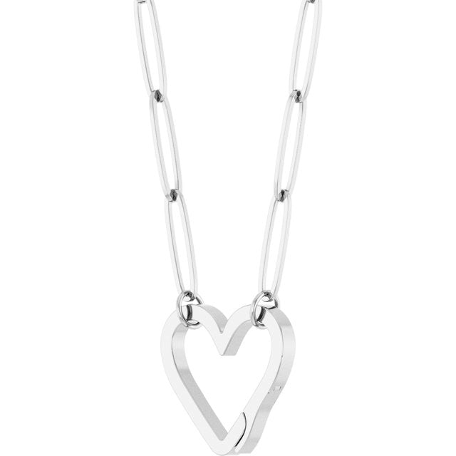 14K White Gold 16" Heart Charm Necklace - Elegant & Timeless