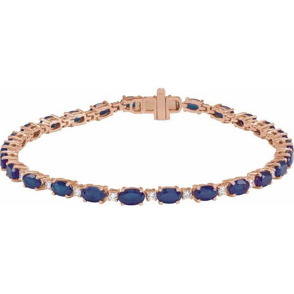 5/8 CTW Lab-Grown Blue Sapphire and Diamond Line Bracelet Crafted in 14K Gold