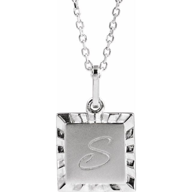 Platinum Engravable Square 16.3x10 mm Necklace - Personalized Luxury